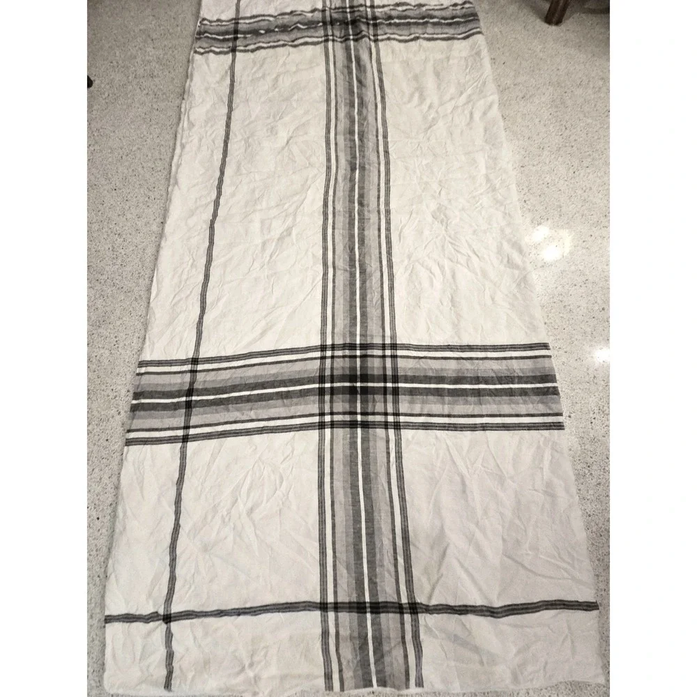 Hotel Collection King Duvet Cover 100% Linen Grey White Oversized Plaid Modern